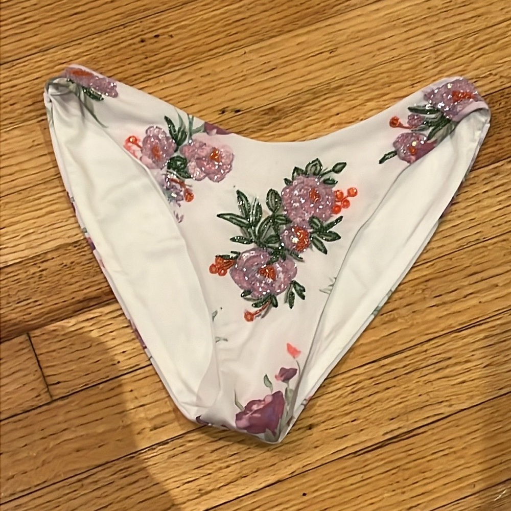Oceanus Swimwear White Floral sequins  Bikini bottom